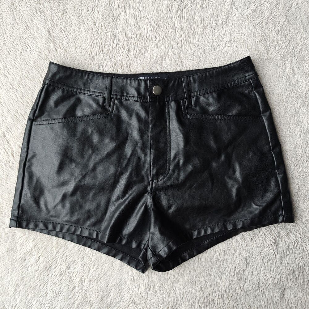 ASOS Black Faux Leather Shorts w Pockets Women's 30" Waist Biker Grunge Goth